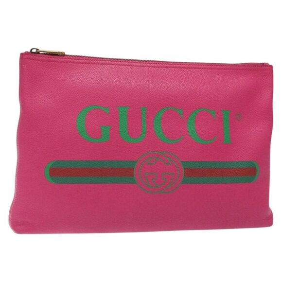 GUCCI Clutch Bag Leather Pink Gold Auth - Picture 1 of 16